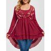 Haut Superposé Haut Bas Brodé en Maille de Grande Taille à Paillettes - Rouge foncé 2X