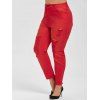 Plus Size Colored Ripped Skinny Pencil Jeans - RED 5X