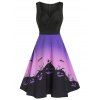Robe Mi-Mollet d'Halloween à Imprimé Citrouille sans Manches à Taille Haute - multicolor B L