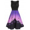 Halloween Pumpkin Print High Waist Sleeveless Mid Calf Dress - multicolor A XL
