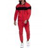 Ensemble de Sweat à Capuche Zippé Contrasté et de Pantalon de Sport Deux Pièces - Rouge L