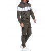 Contrast Zip Up Hoodie Jacket and Pants Sports Two Piece Set - ARMY GREEN M