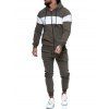 Ensemble de Sweat à Capuche Zippé Contrasté et de Pantalon de Sport Deux Pièces - Vert Armée L
