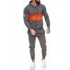 Ensemble de Sweat à Capuche Zippé Contrasté et de Pantalon de Sport Deux Pièces - Gris Foncé XS