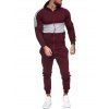 Ensemble de Sweat à Capuche Zippé Contrasté et de Pantalon de Sport Deux Pièces - Rouge Vineux XS
