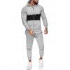 Ensemble de Sweat à Capuche Zippé Contrasté et de Pantalon de Sport Deux Pièces - Gris Clair L
