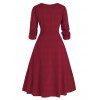 Plus Size Slit Mock Button V Neck Dress - RED WINE L