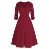 Plus Size Slit Mock Button V Neck Dress - RED WINE 3X