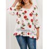Blouse Motif Fleuri en Dentelle Jointive de Grande Taille à Volants - Blanc 3X