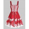 Robe de Noël Flocon de Neige et Cerf Imprimés à Lacets - Rouge XL