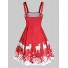 Snowflake Elk Print Lace Up Christmas Dress - RED 2XL