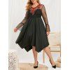 Plus Size Flower Applique Lace Bell Sleeve Dress with Camisole - BLACK 1X