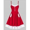 Robe de Noël Contrastée à Bretelle Fine en Velours - Rouge L