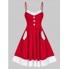 Spaghetti Strap Contrast Velvet Christmas Dress - RED 3XL