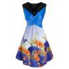 Robe Croisée Imprimées Papillon et Fleur - Bleu 2XL