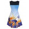 Garden Butterfly Floral Print Crossover Dress - BLUE XL