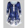 T-shirt de Noël à Imprimé Flocon de Neige avec Bouton - Bleu 2X