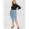 Plus Size High Rise Ripped Denim Skirt - BLUE 5X
