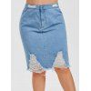 Jupe Déchirée à Coupe Haute de Grande Taille en Denim - Bleu 3X