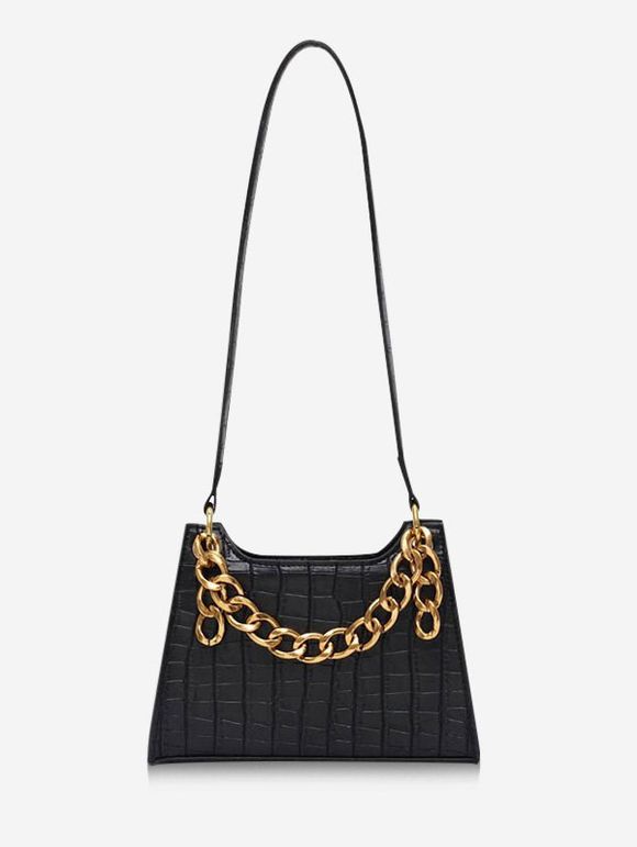 Sac à Bandoulière Rétro Texturé avec Chaîne - Noir 