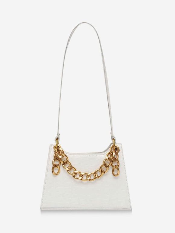 Sac à Bandoulière Rétro Texturé avec Chaîne - Blanc Lait 