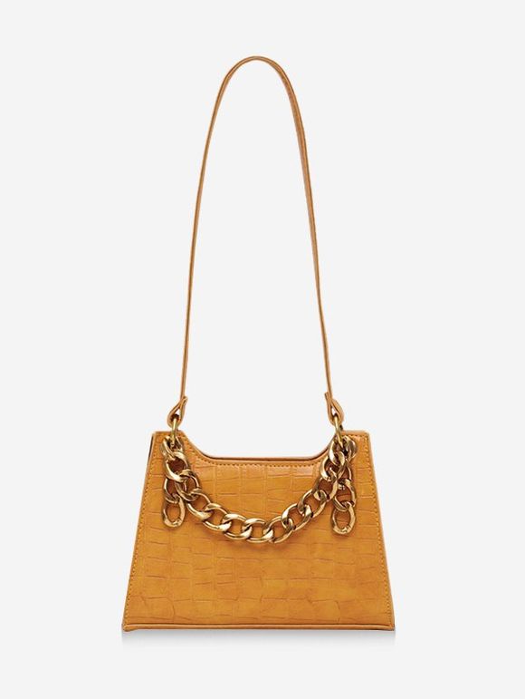 Sac à Bandoulière Rétro Texturé avec Chaîne - Jaune Soleil 