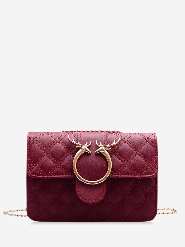 Elk Shape Quilted Chain Crossbody Bag - CHERRY RED 