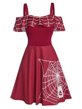 Halloween Spider Web Print Cold Shoulder Skater Dress