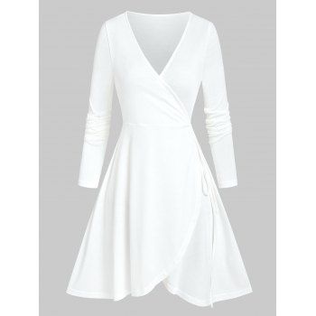 

Long Sleeve Heathered Mini Wrap Dress, White