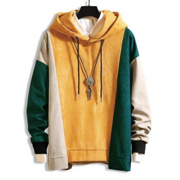 

Color-blocking Drop Shoulder Asymmetrical Hem Hoodie, Yellow