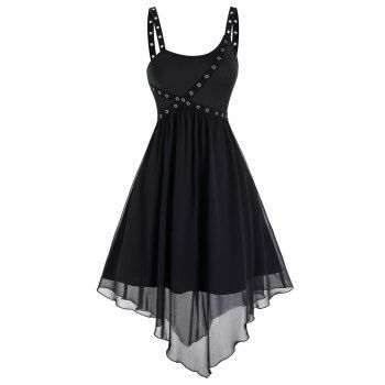 

Punk Asymmetrical Marled Flare Dress, Black