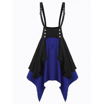 

Contrast Layered Asymmetrical High Waist Suspender Skirt, Blue