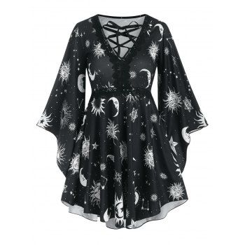 Image of Lace Up Star Sun and Moon Skirted Tunic Top