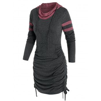 

Front Pocket Heathered Cinched Mini Hoodie Dress, Ash gray