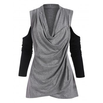 

Cowl Neck Zippered Front Cold Shoulder Top, Gray