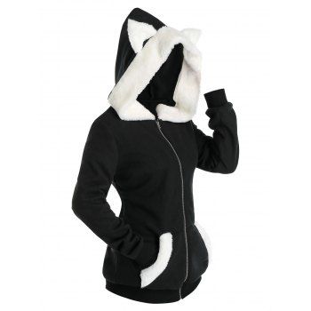 

Dog Ear Faux Fur Insert Zip Up Hoodie, Black