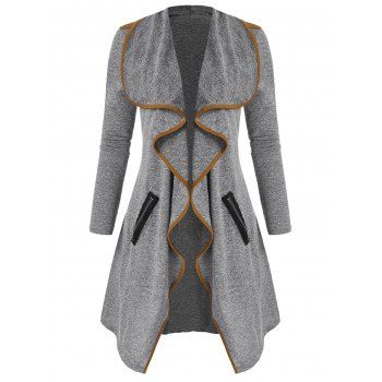 

Draped Space Dye Binding Waterfall Cardigan, Gray