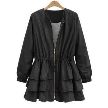 

Plus Size Drawstring Layered Jacket, Black