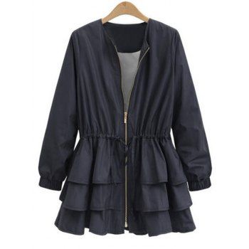 

Plus Size Drawstring Layered Jacket, Deep blue