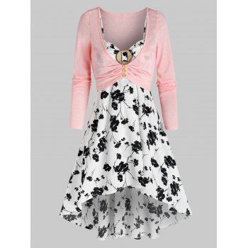 

High Low Floral Cami Dress and Top Set, Multicolor a