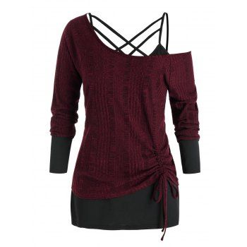 Image of Plus Size Cinched Tie Sweater with Lattice Cami Top Set