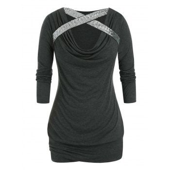 

Plus Size Criss-cross Cowl Neck T-shirt, Carbon gray