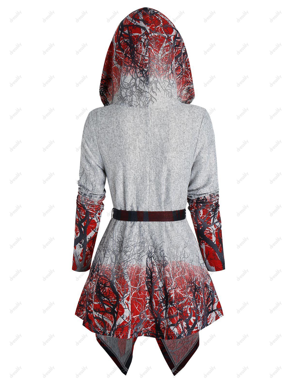 [45% OFF] 2021 Tree Print Hooded Belted Cardigan In Multicolor A