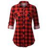 Plus Size Roll Up Sleeve Pockets Plaid Shirt - RED 2XL