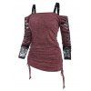 Tricot Sanglé Côtelé Panneau en Dentelle à Epaule Dénudée - Rouge S