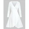 Mini Robe Chinée à Manches Longues à Col V - Blanc S
