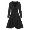 Mini Robe Chinée à Manches Longues à Col V - Noir M