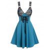 Robe Gothique Bicolore Motif de Crâne avec Lacets - Vert Clair de Mer XL