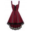 Robe Haute Basse en Dentelle en Blocs de Couleurs à Œillet - Rouge Vineux L