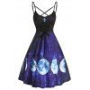 Robe à Bretelle Croisée à Imprimé Lune et Ciel Etoilé à Lacets - Noir L
